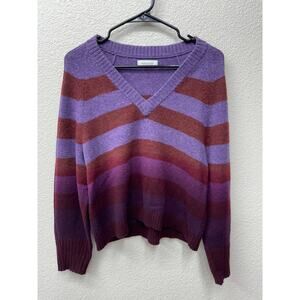 NAADAM Purple and Brown Striped V-Neck Sweater